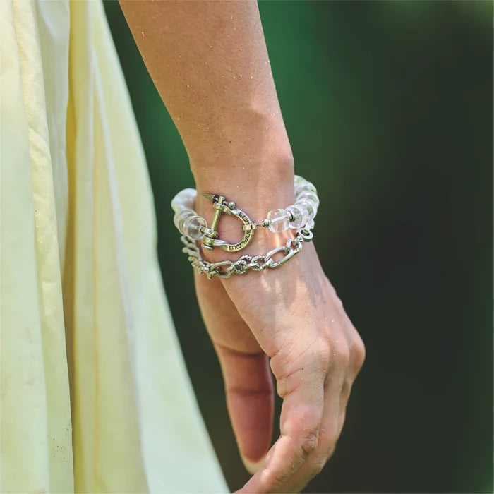 Lucent Clear Quartz & Baroque Pearl Bracelet