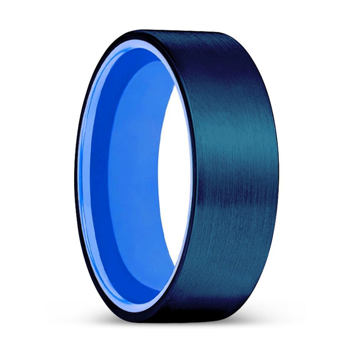 LUGANO | Blue Ring, Blue Tungsten Ring, Brushed, Flat - Rings - Aydins Jewelry - 1