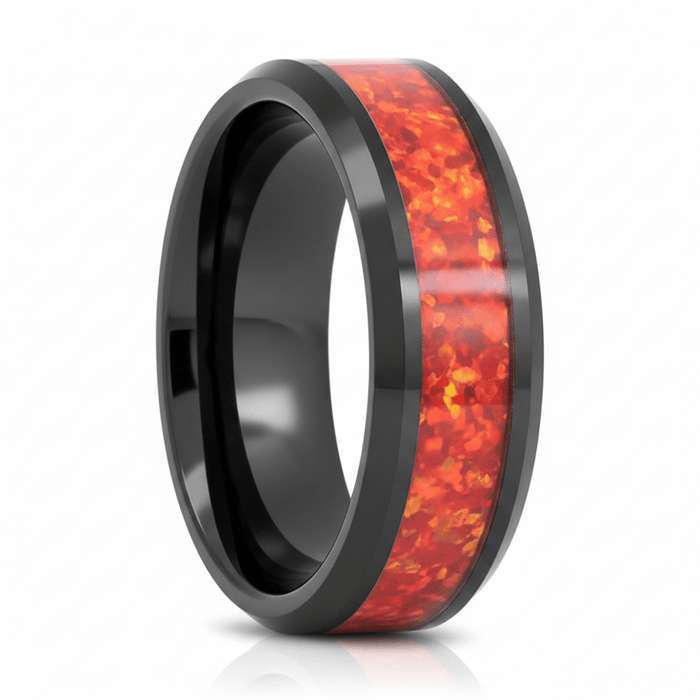 MAGICA — Hero product shot — men's tungsten wedding ring.