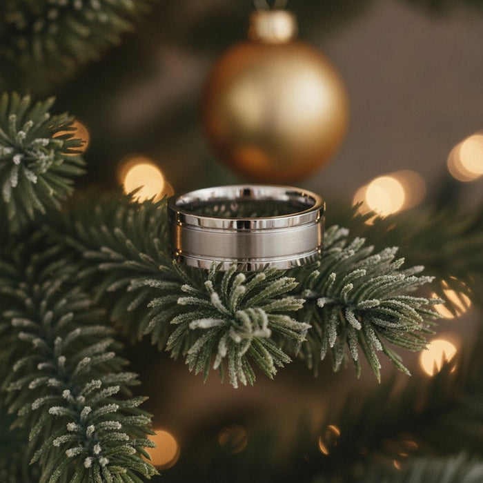 Aydins MAGNUM | Titanium Ring Offset Grooves lifestyle scene, christmas evergreen