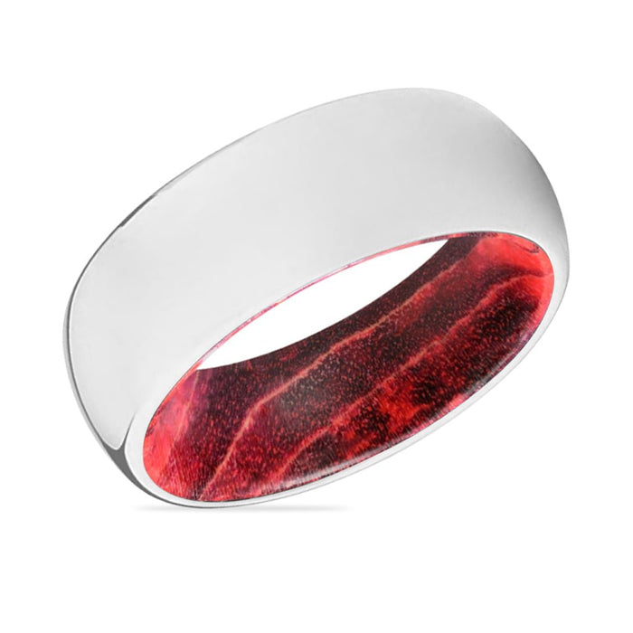 MANIA | Black & Red Wood, Silver Tungsten Ring, Shiny, Domed - Rings - Aydins Jewelry - 2