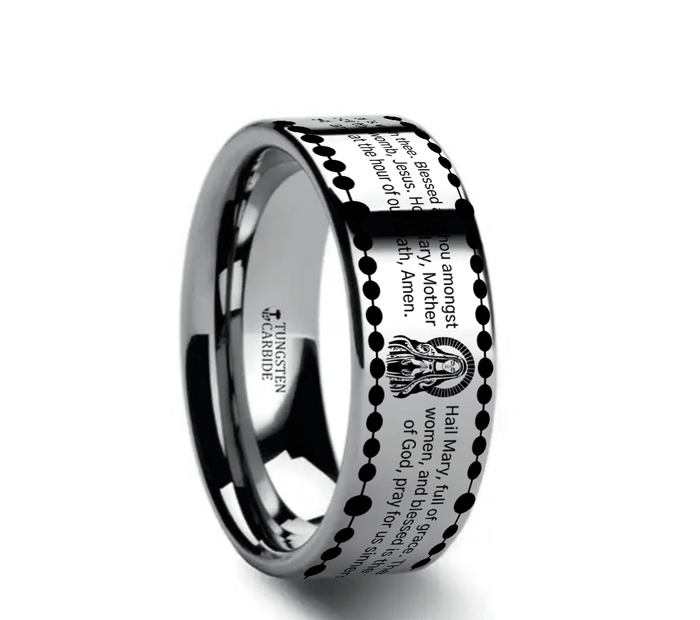 MARIAN Silver tungsten Christian wedding ring — angle 1