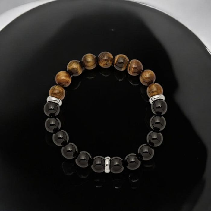 Stainless Steel Men's Beaded Bracelet with Black Agate