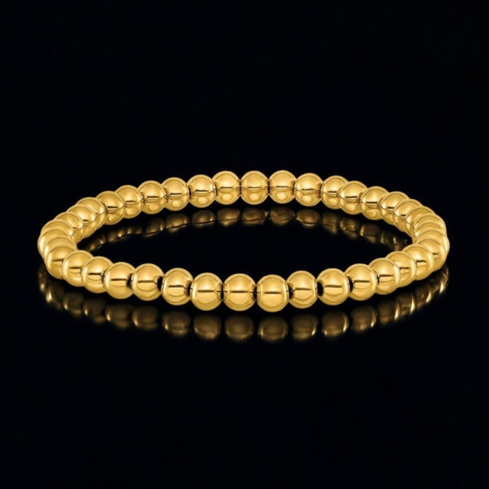 Men's Beaded Bracelet - Stainless Steel 6mm Polished Beads | Yellow IP Plating