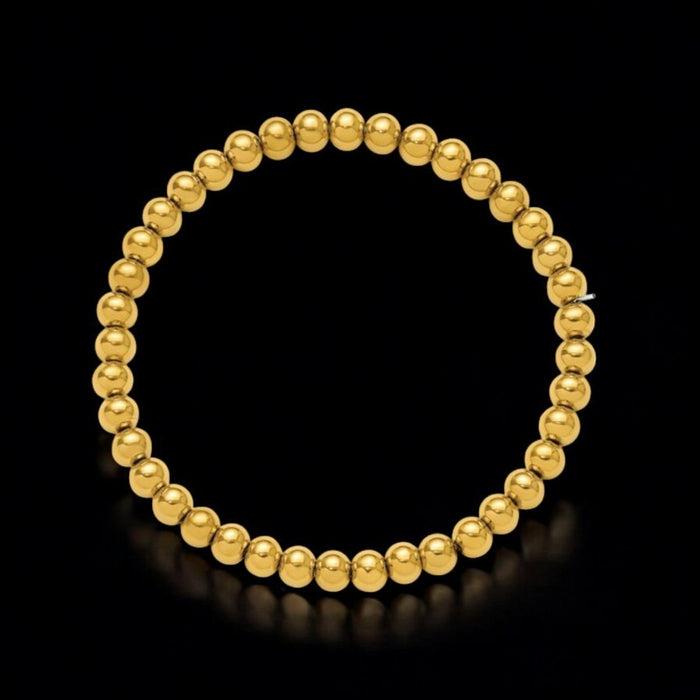 Men's Beaded Bracelet - Stainless Steel 6mm Polished Beads | Yellow IP Plating