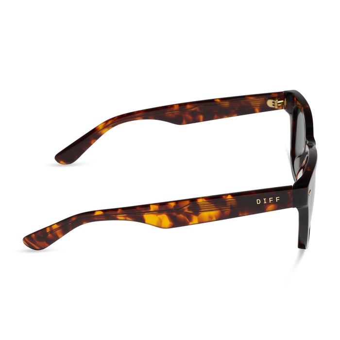 diff eyewear mercer square sunglasses with a rich tortoise acetate frame and g15 polarized lenses side view