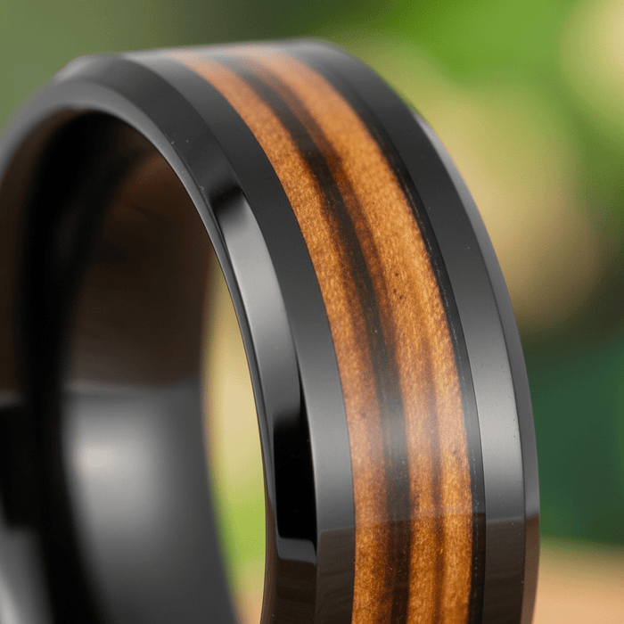 MESA — Extreme macro detail — men's tungsten wedding ring.