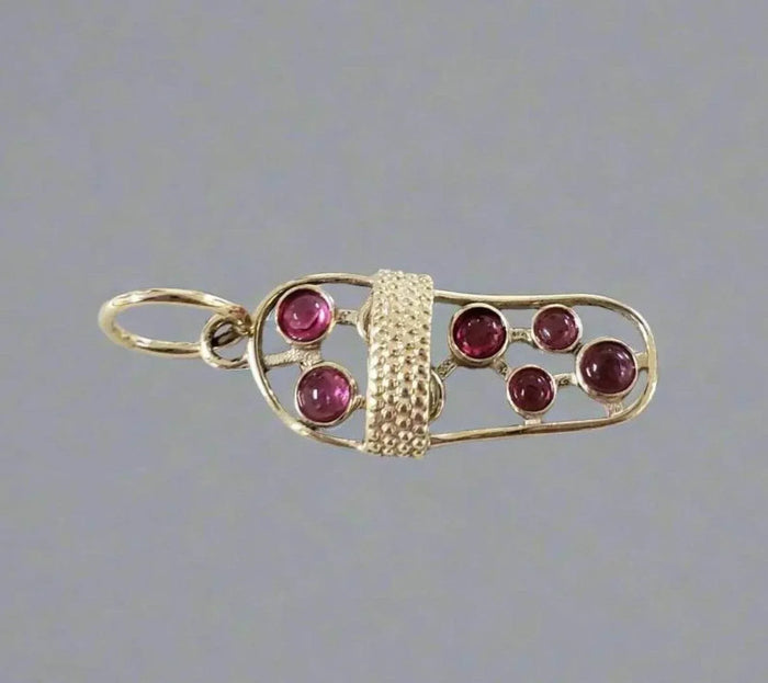 Mini Sandal 14k Gold Dainty Pendant, Spinel Smooth Cabochons - K Jewelry Accessories