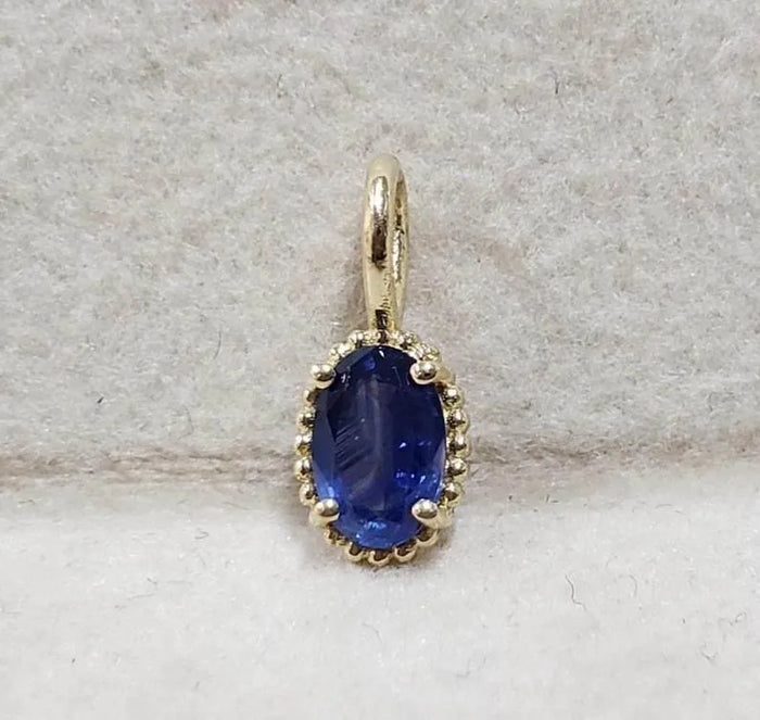 Minimalist 14k Gold Blue Sapphire Charm: Oval Gemstone Pendant - K Jewelry Accessories