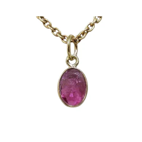Minimalist 14k Gold Oval Pink Tourmaline Pendant