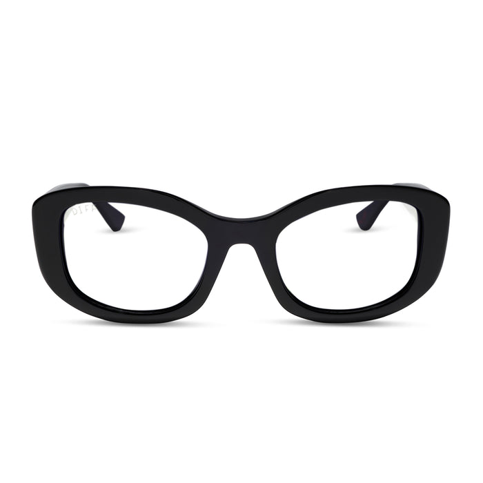 the devil wears prada x diff eyewear featuring the miranda square oversized prescription glasses with a black acetate frame front view
