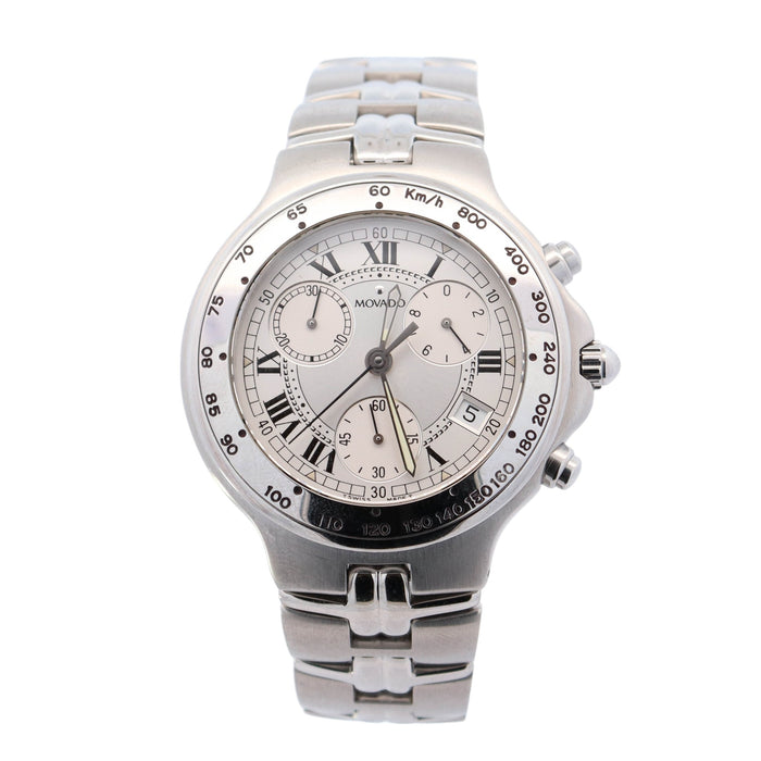 Movado La Chaux-de-Fonds 39mm Stainless Steel Silver Chronograph Dial Watch Ref# 84-C5-890 - Happy Jewelers Fine Jewelry Lifetime Warranty