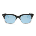 diff eyewear x fantastic four featuring the mr. fantastic square sunglasses with a black to clear frame and quantum blue mirror polarized lenses front view