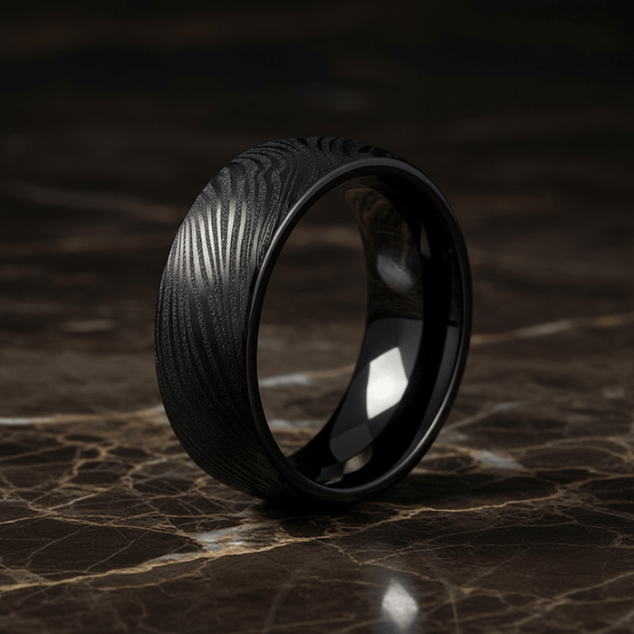 MUKUGLO — detail view — men's tungsten carbide wedding ring | Aydins Jewelry