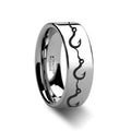 Multiple Fishing Hook Pattern Print Engraved Flat  Tungsten Carbide men's wedding band, image 1