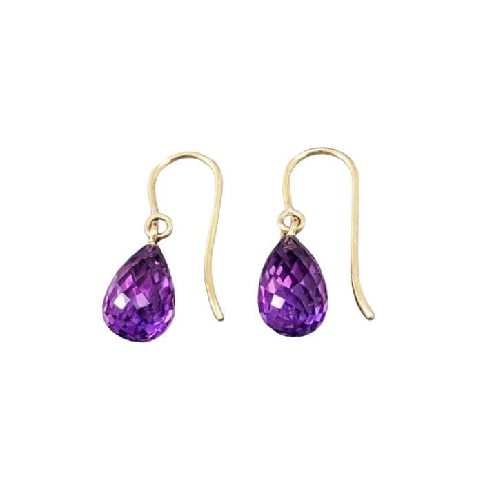 Natural Amethyst Teardrop Earrings in Solid 14k Gold - K Jewelry Accessories
