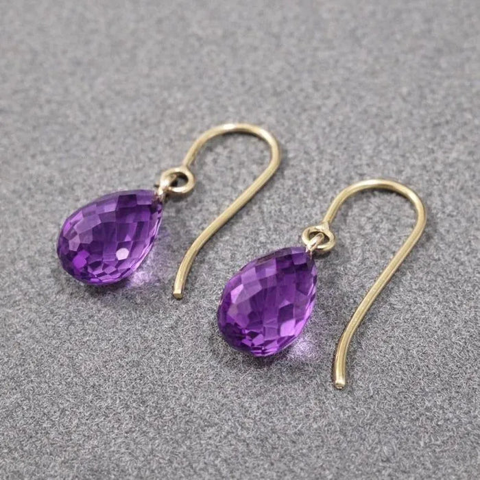Natural Amethyst Teardrop Earrings in Solid 14k Gold - K Jewelry Accessories