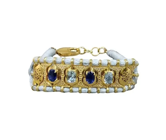 Natural Aquamarine & Kyanite Gold Vermeil Cord Bracelet - K Jewelry Accessories