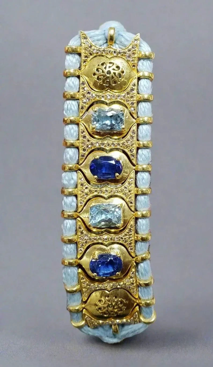 Natural Aquamarine & Kyanite Gold Vermeil Cord Bracelet - K Jewelry Accessories