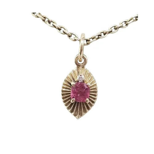Natural Pink Spinel & Diamond Flower Pendant in 14k Gold