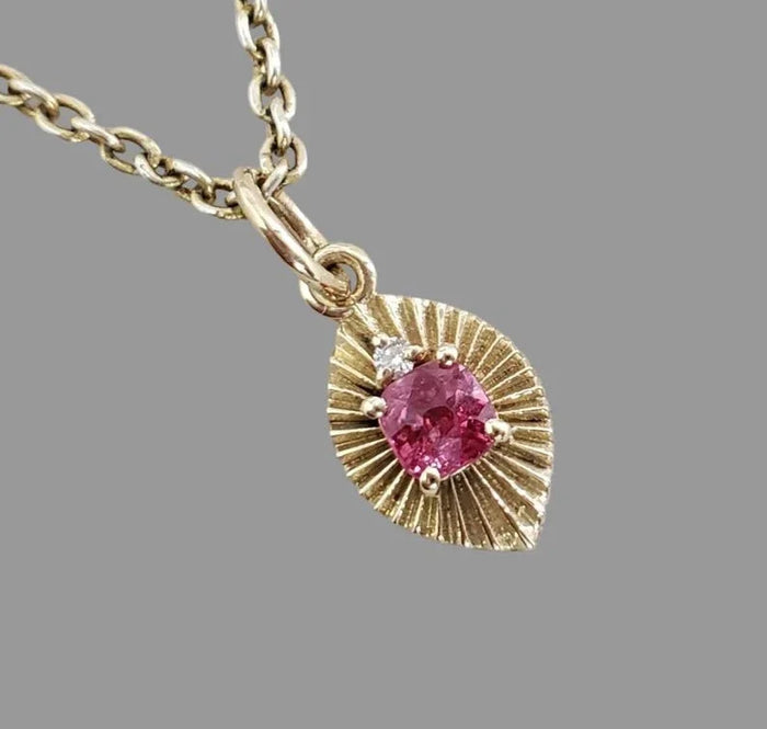 Natural Pink Spinel & Diamond Flower Pendant in 14k Gold