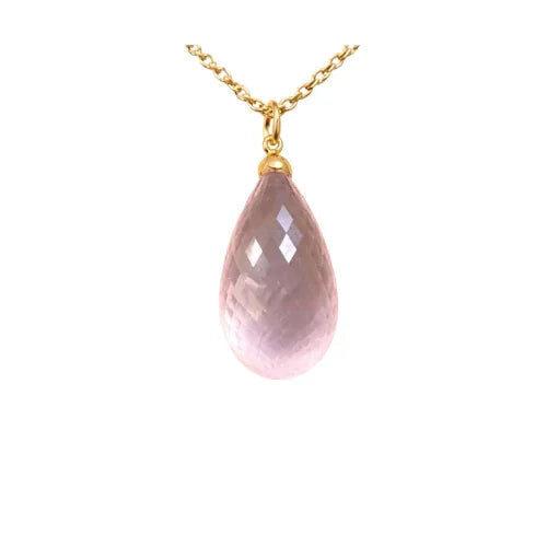 Natural Rose Quartz 18K Gold Pendant: Healing Crystal Jewelry