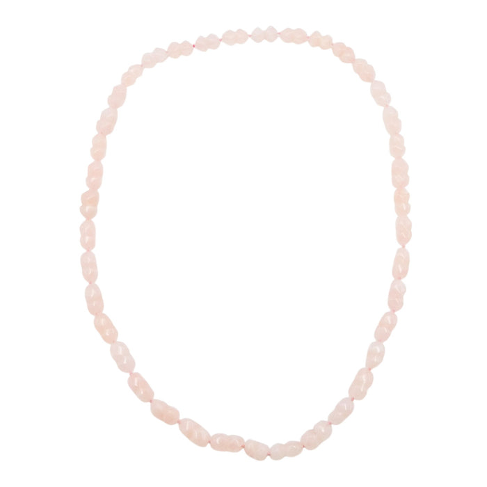 Natural Rose Quartz Carved Bead 32.5 Inch Hand Knotted Pink Gemstone Necklace