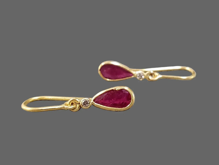 Natural Ruby Diamond 18k Gold Drop Earrings: Dainty Gold Jewelry - K Jewelry Accessories