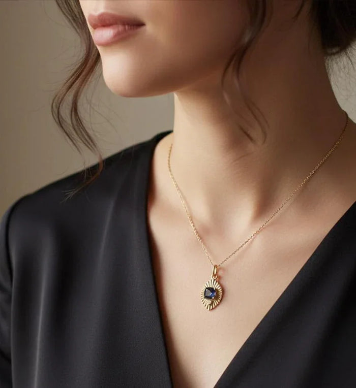 Natural Spinel & Diamond Pendant in 14K Gold | Dainty Handmade Gold Charm