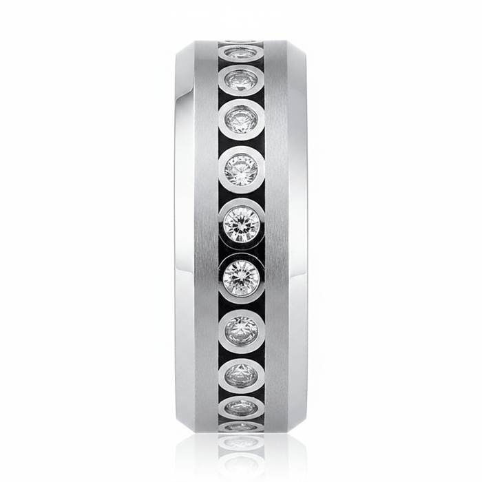 NESO — Front-facing straight-on view — men's tungsten wedding ring.
