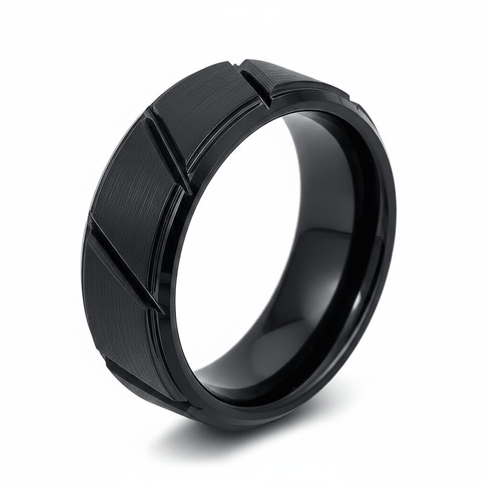 NIGHTWORK — hero shot — men's tungsten carbide wedding ring | Aydins Jewelry