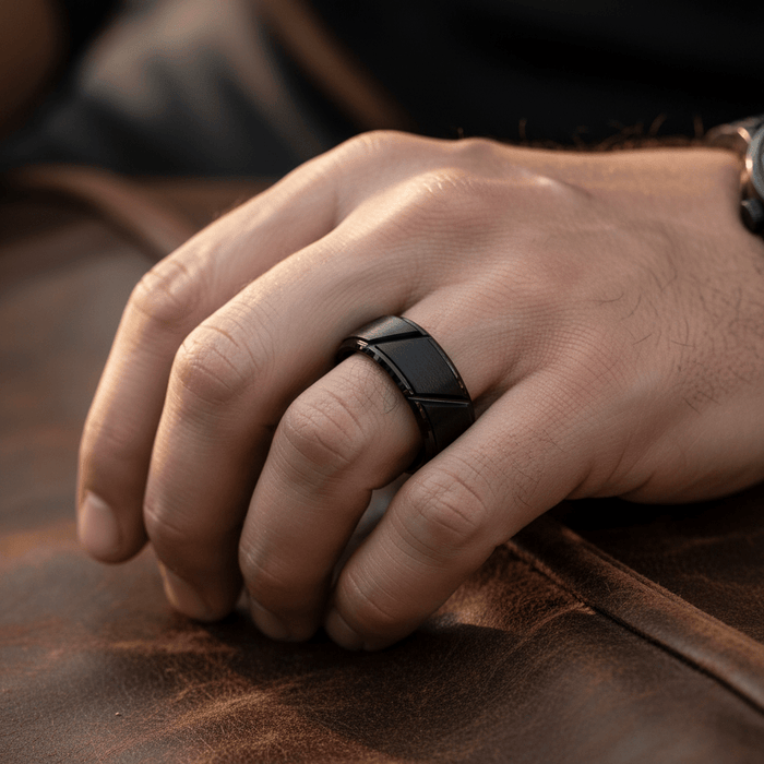 NIGHTWORK — lifestyle on hand — men's tungsten carbide wedding ring | Aydins Jewelry