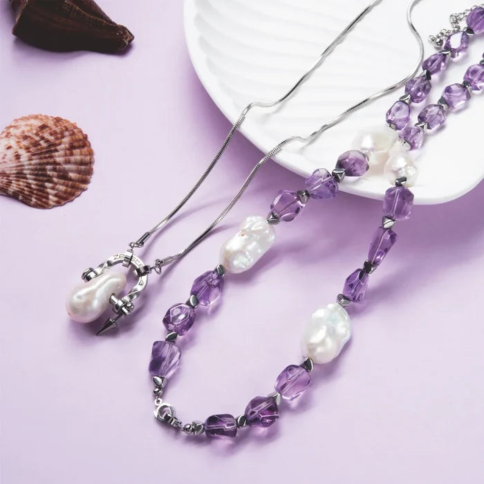 Nocturne Amethyst & Baroque Pearl Necklace