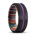 NOWRA | Multi Color Wood, Black Tungsten Ring, Purple Groove, Stepped Edge - Rings - Aydins Jewelry - 1