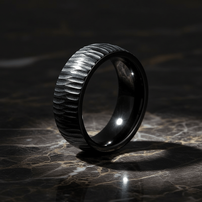 NYTHORN — detail view — men's tungsten carbide wedding ring | Aydins Jewelry