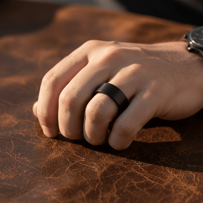 OBSIDIANIX — lifestyle on hand — men's tungsten carbide wedding ring | Aydins Jewelry