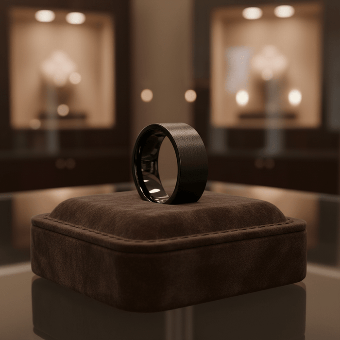 OBSIDIANIX — display shot — men's tungsten carbide wedding ring | Aydins Jewelry