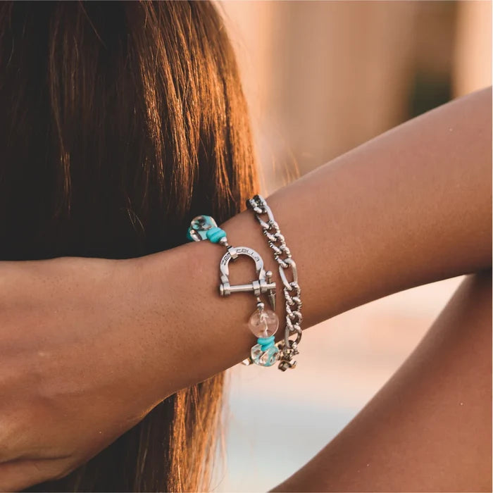 Orbit Clear Quartz & Turquoise Bracelet