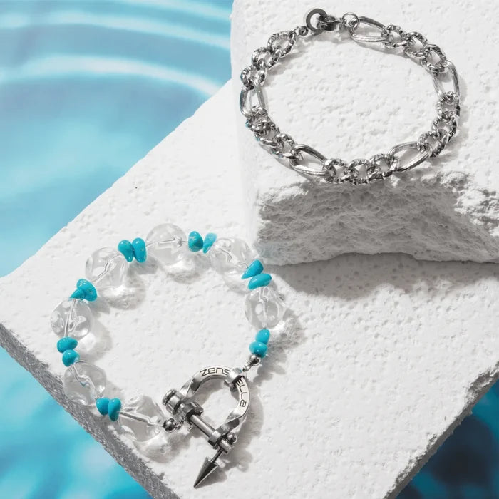 Orbit Clear Quartz & Turquoise Bracelet