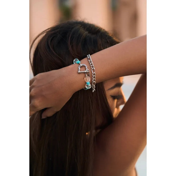 Orbit Clear Quartz & Turquoise Bracelet