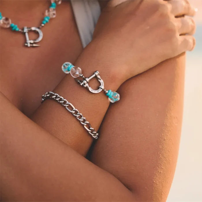 Orbit Clear Quartz & Turquoise Bracelet