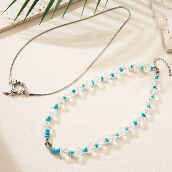 Orbit Clear Quartz & Turquoise Necklace