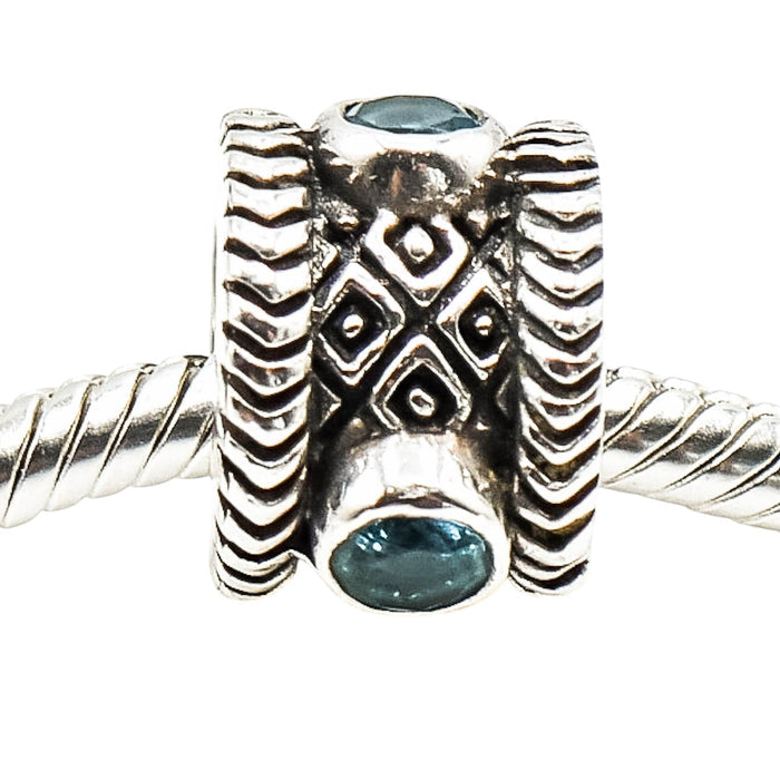 Ornate Blue Topaz Sterling Silver Charm