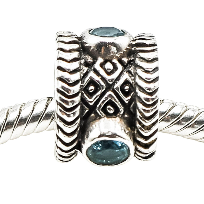Ornate Blue Topaz Sterling Silver Charm