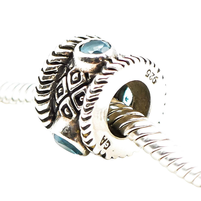 Ornate Blue Topaz Sterling Silver Charm