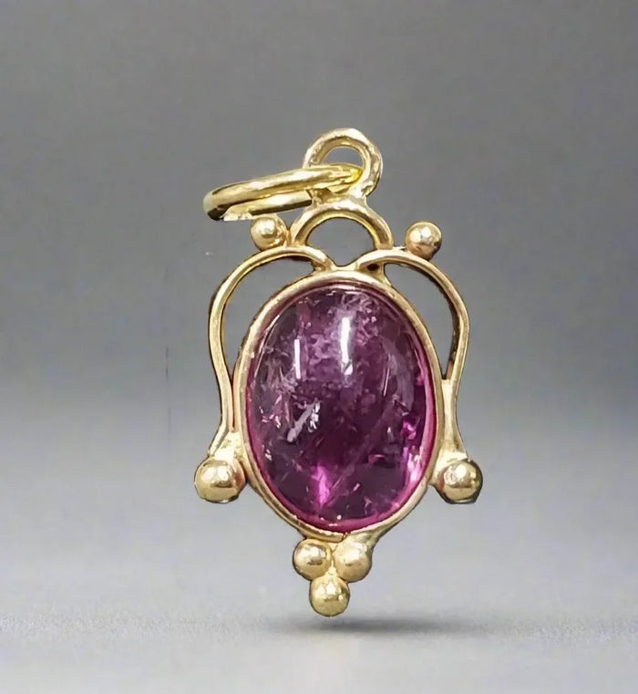 Oval Cabochon Rubellite Tourmaline Pendant 18k Gold - K Jewelry Accessories