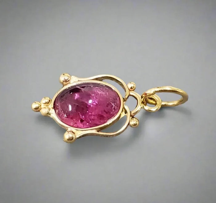 Oval Cabochon Rubellite Tourmaline Pendant 18k Gold - K Jewelry Accessories