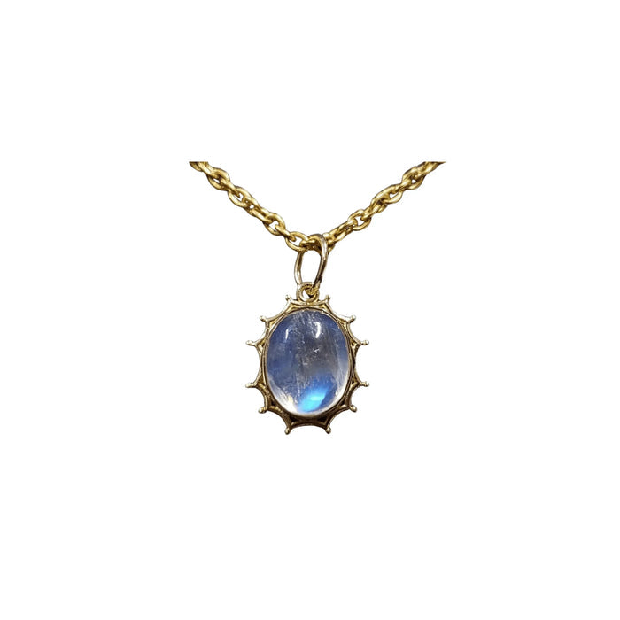 Oval Shape 14k Gold Rainbow Moonstone Dainty Pendant - K Jewelry Accessories