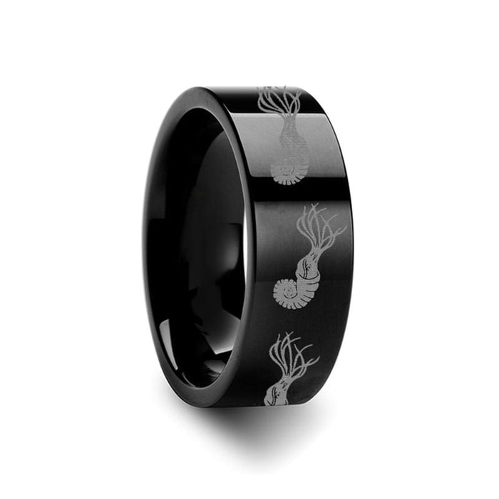 Ammonite | Tungsten Ring Dinosaur Print Engrave Tungsten Carbide men's wedding band, image 2