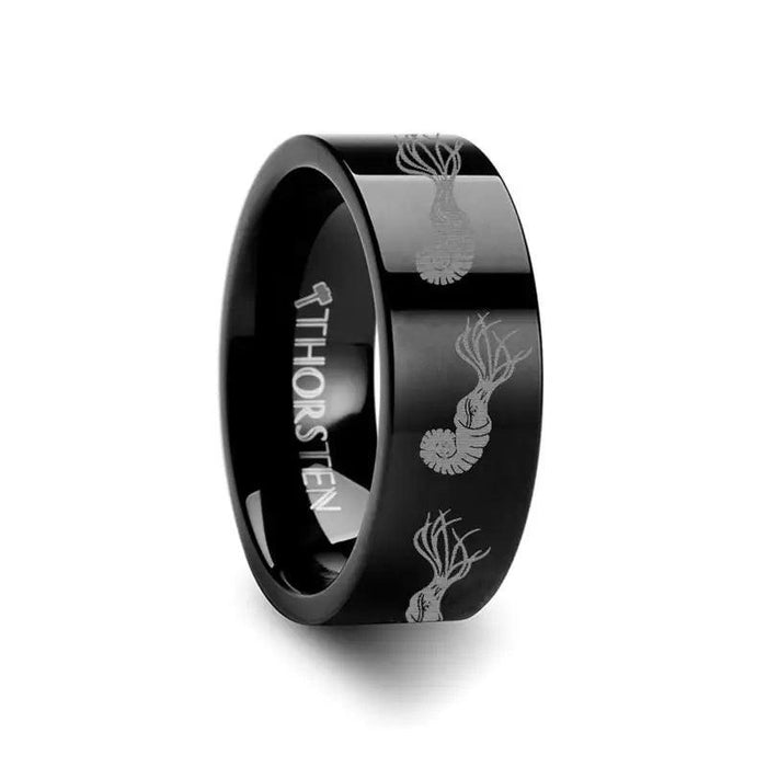 PALEO Black Ammonite Tungsten Ring view 1